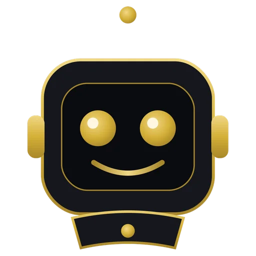 Mascota de ZINCRO: un robot sonriente de cabeza negra, con visor, ojos y detalles dorados